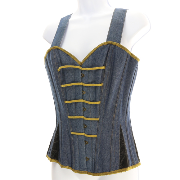 Denim Corset Top with Gold Trim - Picture 5 of 15